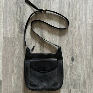 Black Pebbled Leather Adjustable Crossbody Bag with Several Compartments